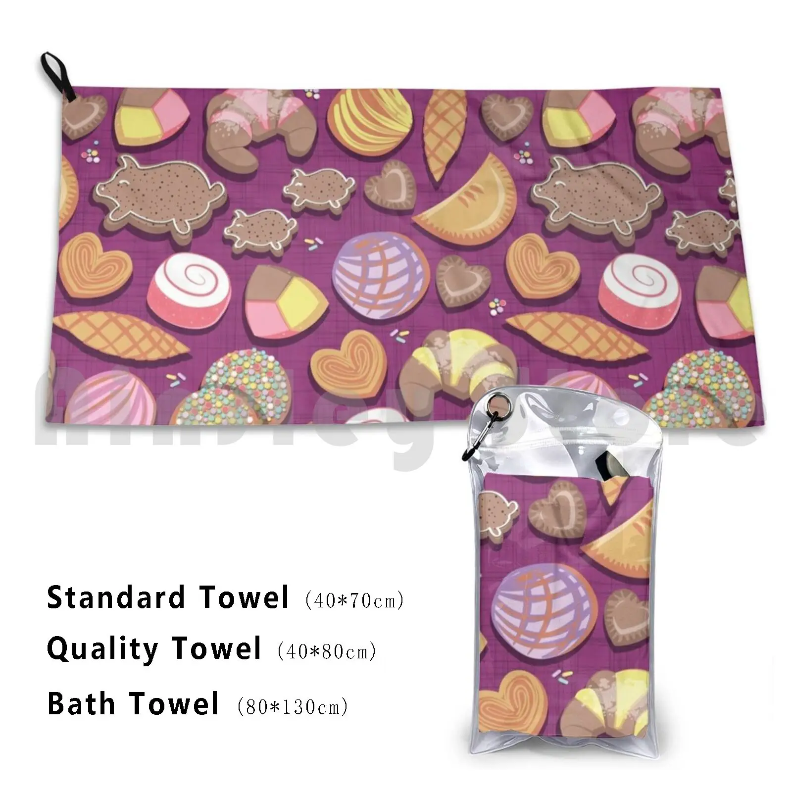 Mexican Sweet Bakery Frenzy / / Pink Background / / Pastel Colors Pan Dulce Custom Towel Bath Towel Food