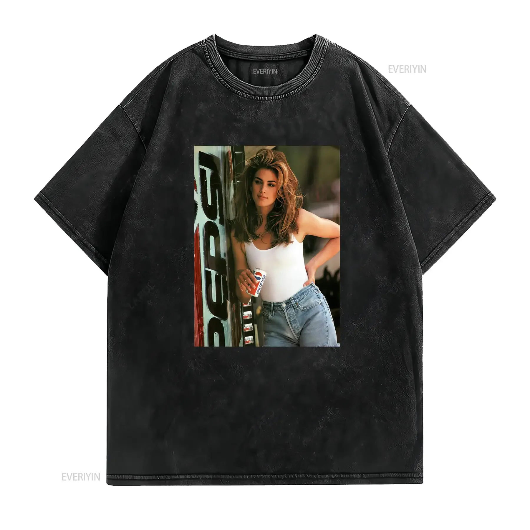 Vintage Retro 90s Supermodel Soda Poster Print Casual Streetwear T Shirt vintage Washed streetwear graphic homme Comfortable