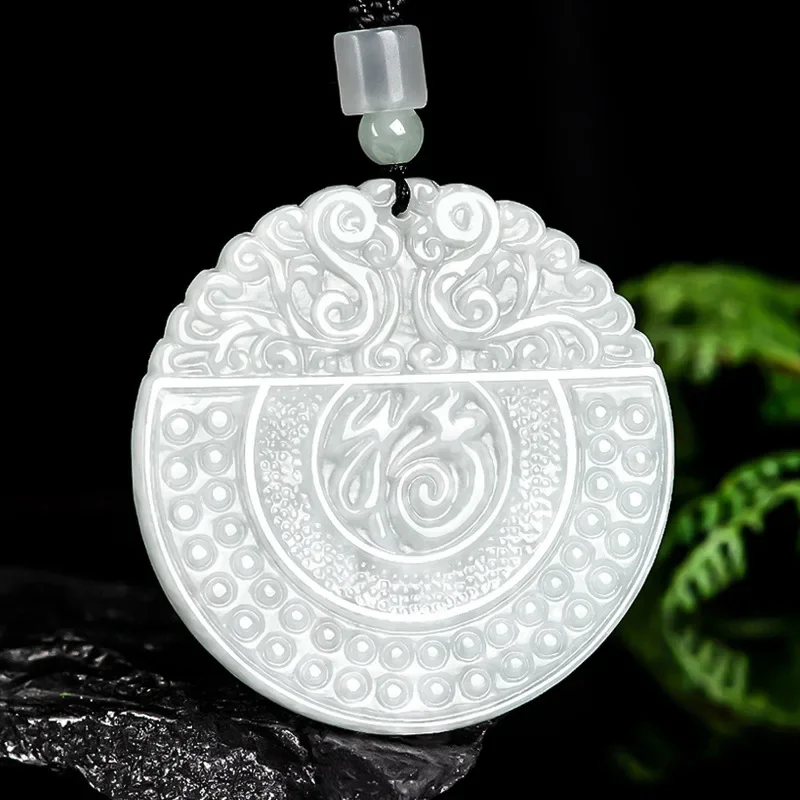 

Natural Myanmar A-grade Jadeite Antique Fu Brand Nuo Zhong Jade Pendant For Men's Charms Women's Gifts Jewelry Drop Shipping