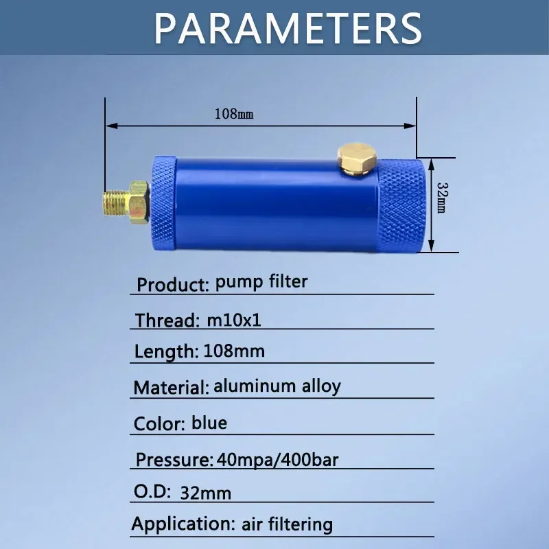 Pump Filter with SAFETY VALVE M10x1 Thread Quick Disconnect 40Mpa 6000psi Water-Oil Separator Air Filtering PCP Air Pumps Parts