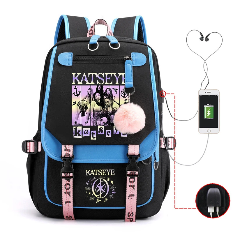 Hot Kpop Katseye Printed Personality Harajuku Backpack Girl School Bag Laptop Bag Women Men Travel Bag Daily Backpack