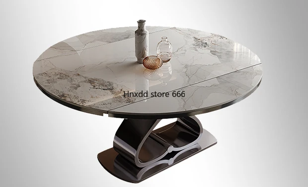 Light luxury rock slab dining table high-end designer telescopic folding