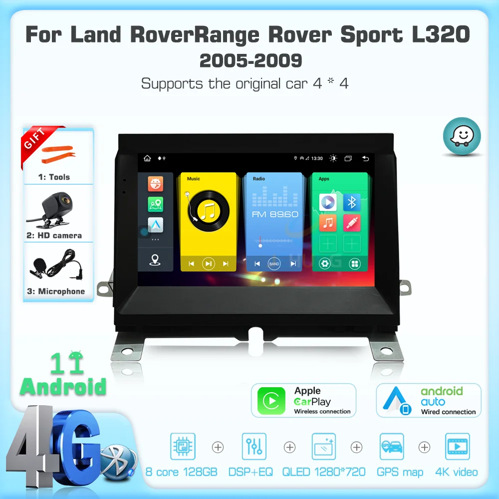 

JEHUNG Car Multimedia Player CarPlay GPS Radio 5G WIFI Navigation For Land RoverRange Rover Sport L320 2005-2009 Support 4*4