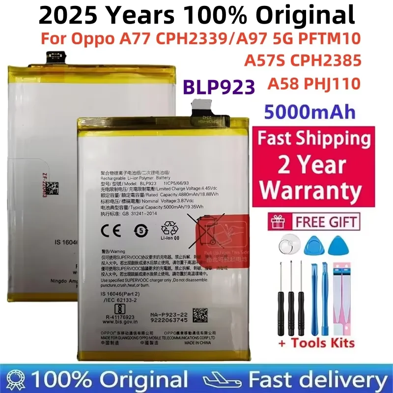 

100% Original BLP923 4500mAh Battery For OPPO A77 5G/ A57 2022/ A57/ Phone Replacement Bateria