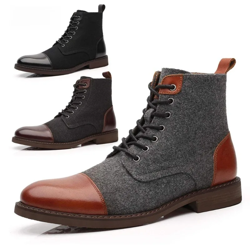 

Luxury Men Leather Boots Retro Round Toe Ankle Boots for Men High-Top Mixed Color Platform Knight Boots Fashion Casual Men Shoes