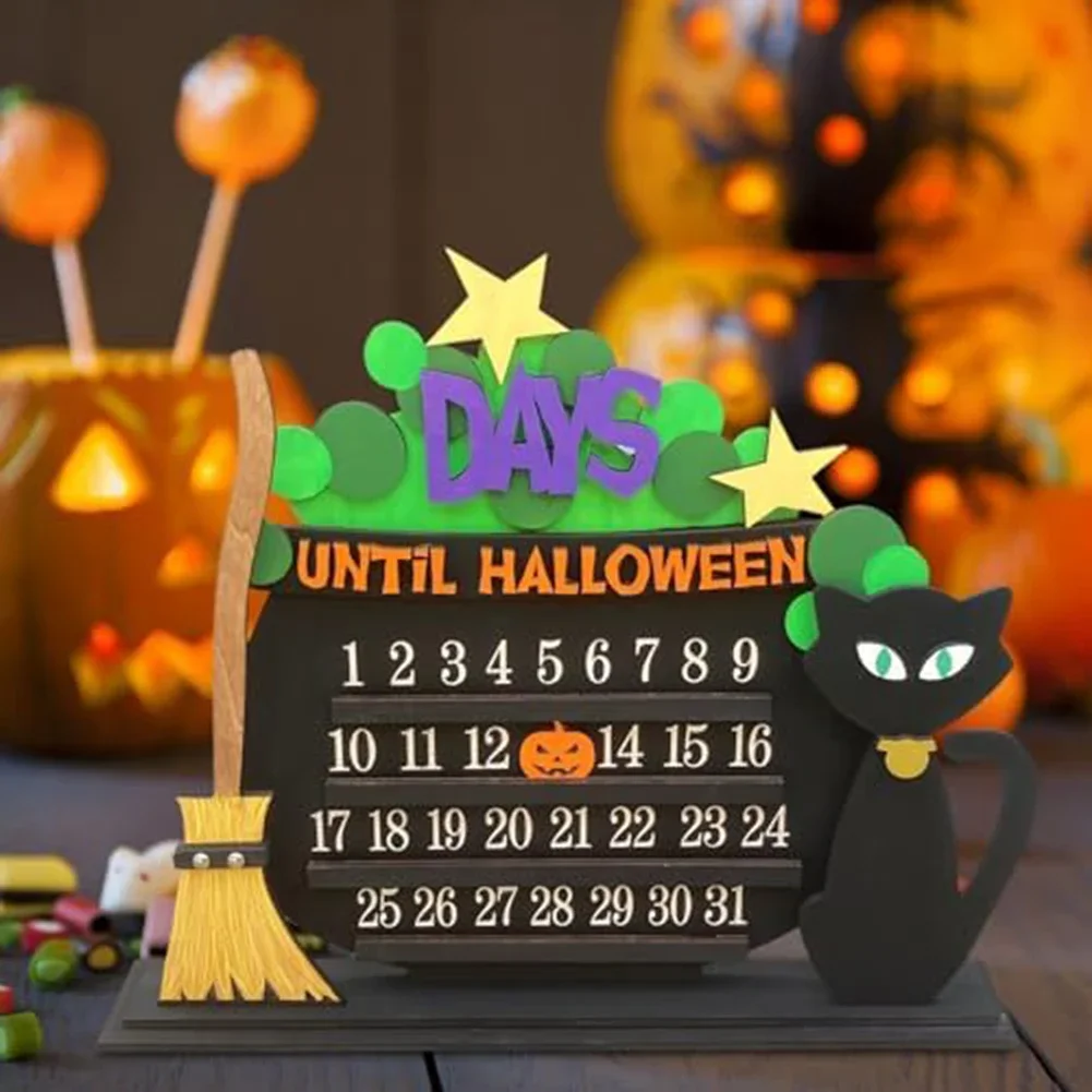 Halloween Countdown Calendar, Interactive Wood Pumpkin Design, Perfect For Indoor Home Party Decoration Specter Design Calendar