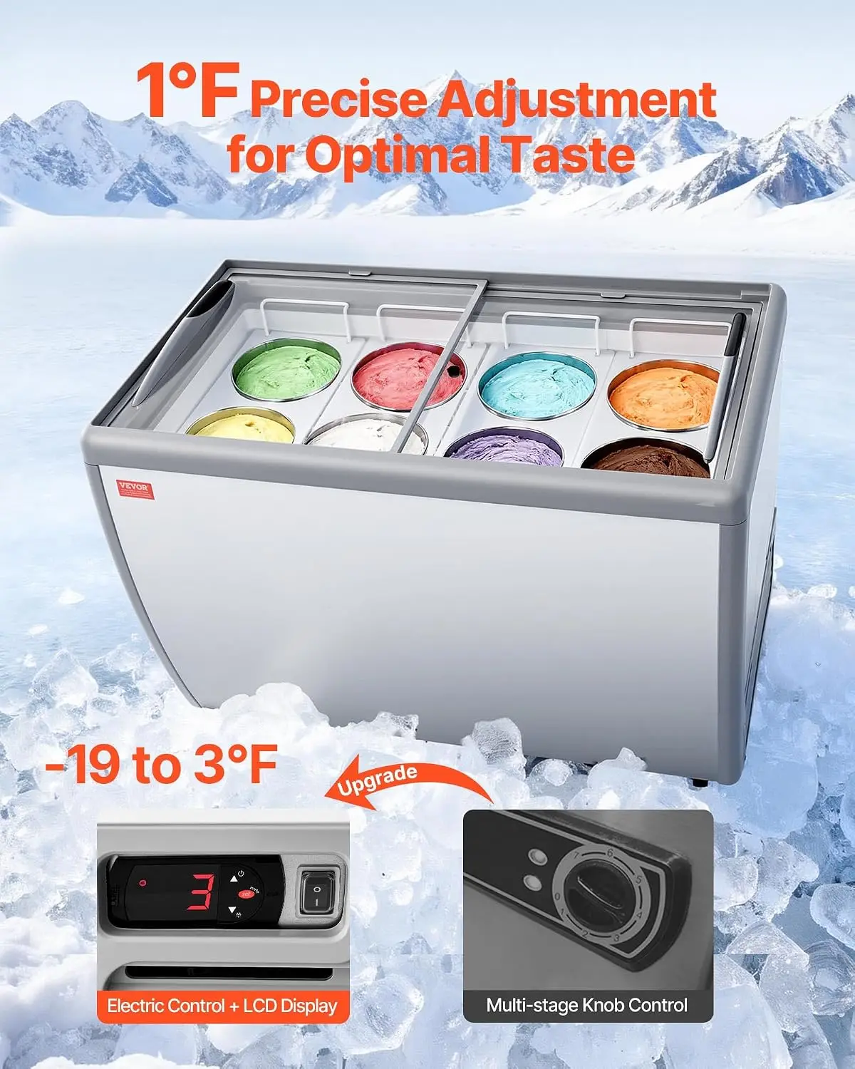 Commercial Ice Cream Display Case, 13.1 Cu.ft Chest Freezer, Restaurant Gelato Dipping Cabinet Top Deep Freezer with Locking Cas