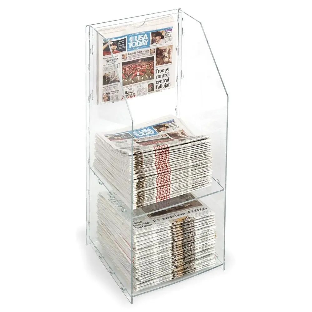 

Newspaper Rack for Countertop with 2 Shelves, Separate Pocket for 1 Paper, Accommodates 75 StandardSized Newspapers Clear Acryl