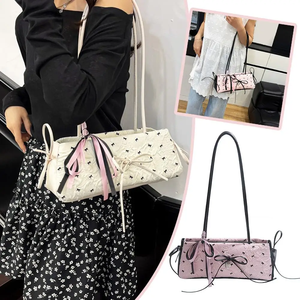 

Новинка 2024 года, милая женская маленькая сумка-модная сумка с французским бантом и лентой, сумка на плечо для поездок на работу и студентов, повседневная и повседневная сумка Q6N4