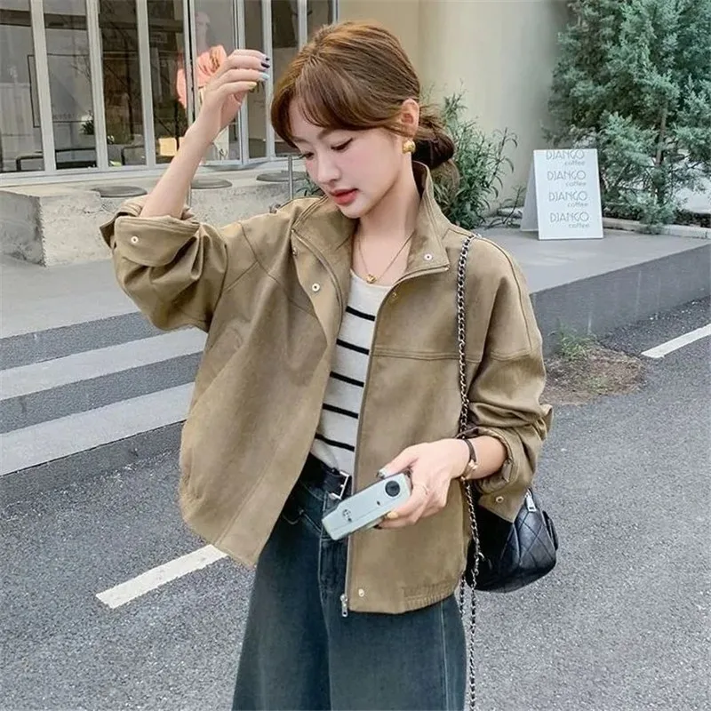 

Khaki Women's Casual Coat 2025 New Spring Autumn Female Short Temperament Jacket Age-reducing Loose Simple Explosion Overwear