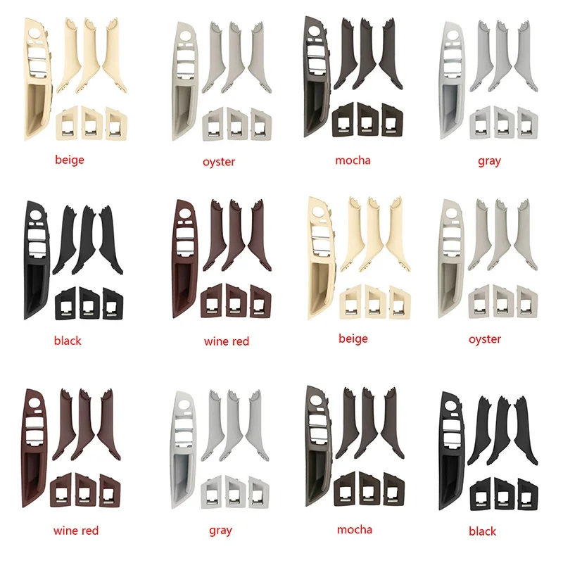 

Car Interior Door Handle Pull 7PCS Set Left Drive LHD Beige Black Carbon Fiber For BMW 5 Series F10 F18 523 525 528