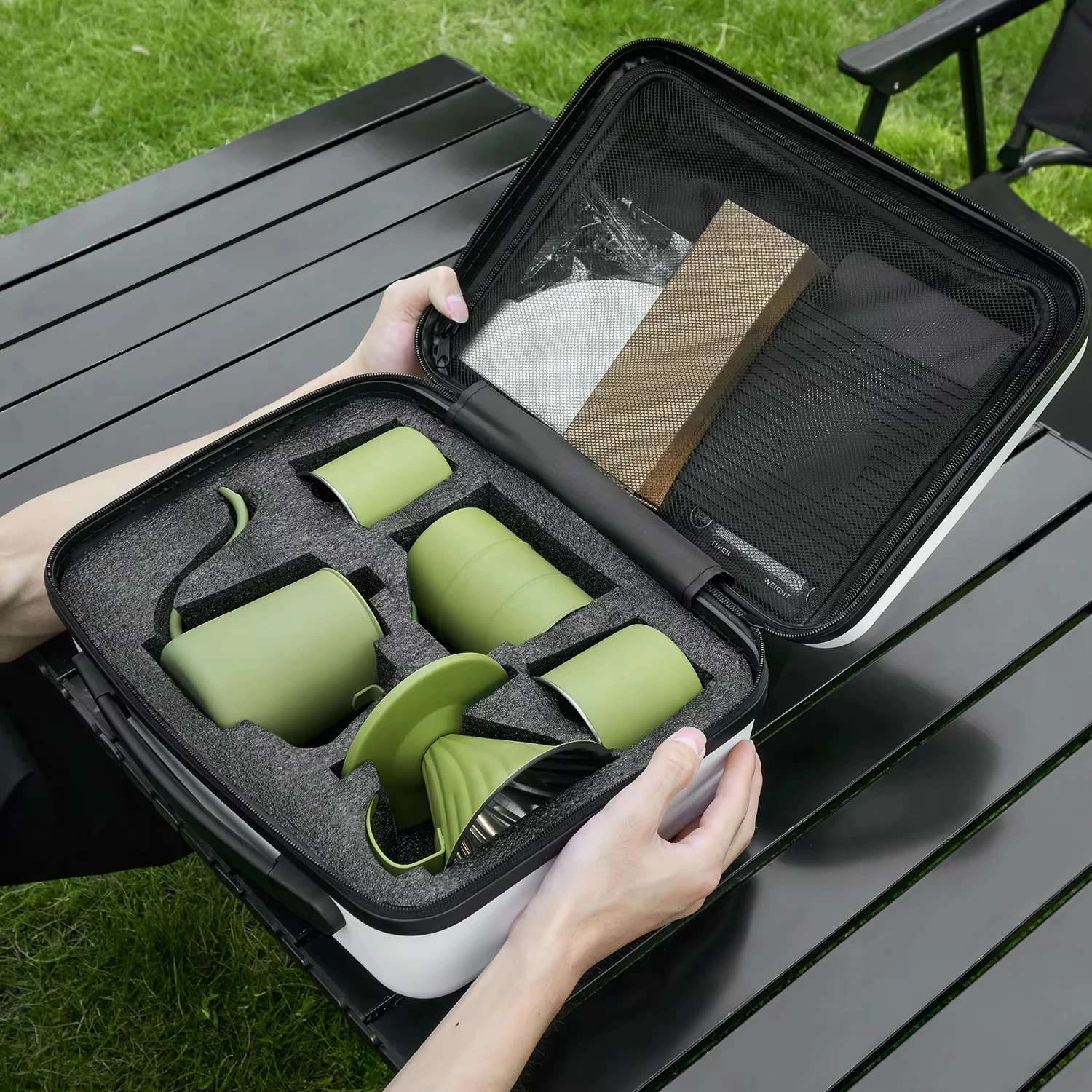 New 8 Pcs Arabic Outdoor Coffee Travel Sets Tools With Pour Over Kettle Manual Drip Hand Coffee Maker Kit Coffee Set