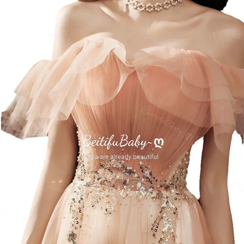 Abiti da sera da donna stile principessa 2025 Abiti da festa per banchetti con gonna a trapezio retrò con spalle scoperte per abiti da donna