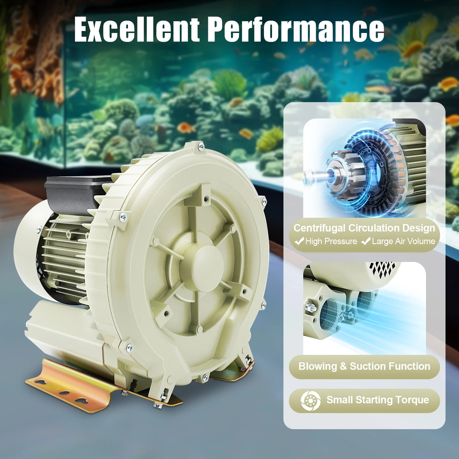 منفاخ هواء عالي الضغط دوامي لتربية الأحياء المائية، منفاخ عالي الضغط بقدرة 370 وات لبركة المأكولات البحرية في حوض السمك، منفاخ هواء دوامي لخزان الأسماك #2