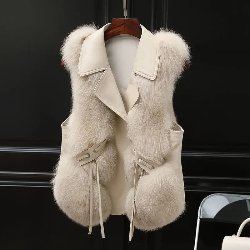 

Fashionable Imitation Fox Fur Collar Vest Sleeveless Coat for Women's Autumn and Winter 2023 New Tank Top Short Faux Fur Coat