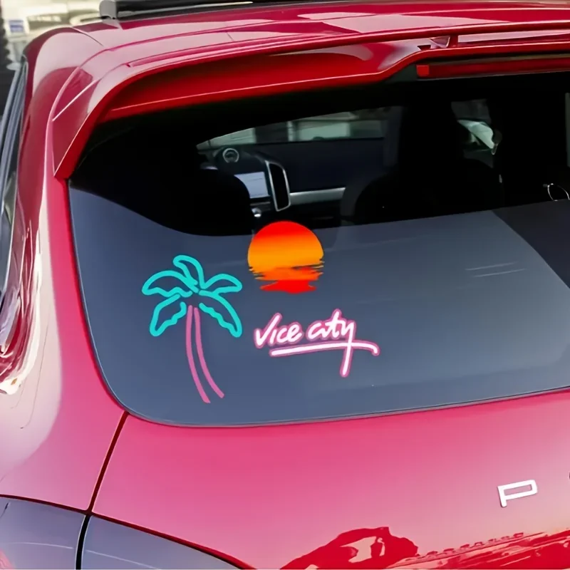 1PC Vice City Palm Sunset Stickers,Waterproof PVC Decal for Car & Motorcycle,Retro Vibe Decor,Holiday Gift