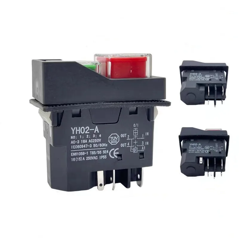 YH02-A 110V 220V 4PIN 5PIN Electromagnetic Switch Starter Push Button For Machine Tool Equipment IP55 Waterproof Safety 16A