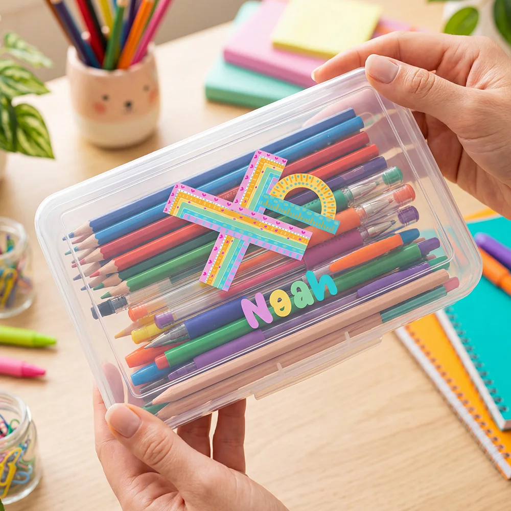 Personalized Pencil Case, Custom Name Clear Plastic Rainbow School Stationery Box, - view 3