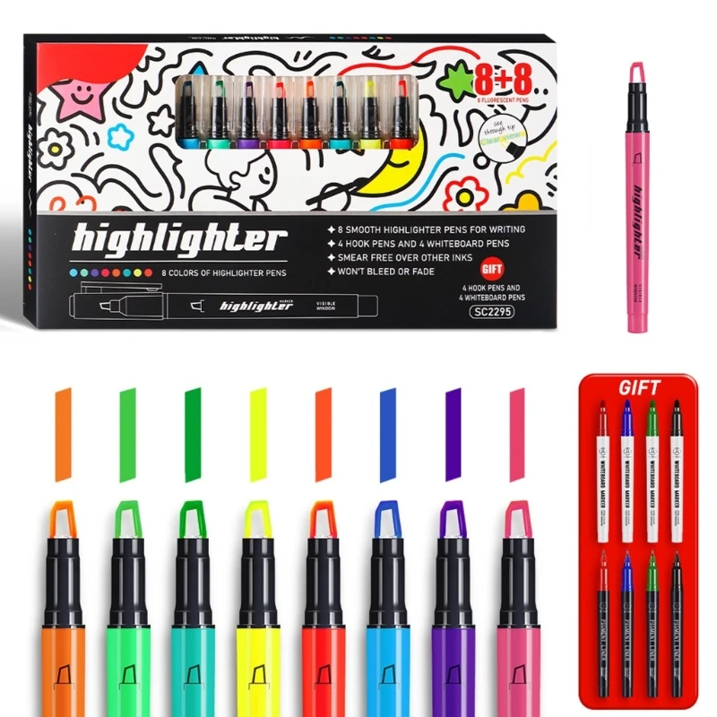 D5BE 16Pcs Fluorescent Markers Colorful Highlighter Pens For Journaling Color Coding