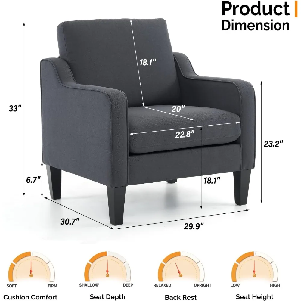 Sillas de acento para sala de estar, sillón moderno de mediados de siglo, sofá tapizado con brazos escotados