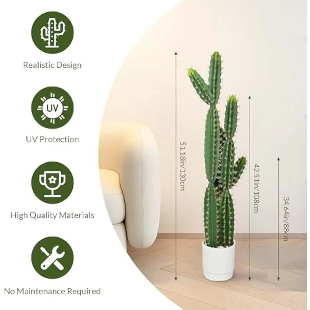 

51 Inch Large Fake Cactus, Artificial Cactus Plant in White Flowerpot, Indoor/outdoor Decoration of Fake Cactus