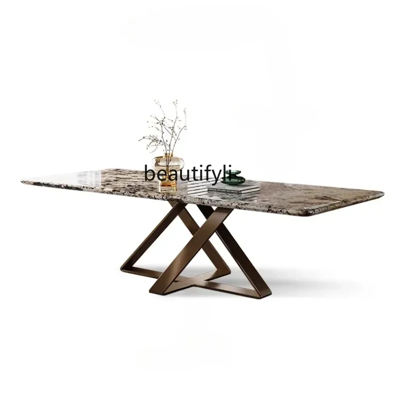 200302 Imported natural Pandora luxury stone dining table light luxury high-end marble dining table retangle
