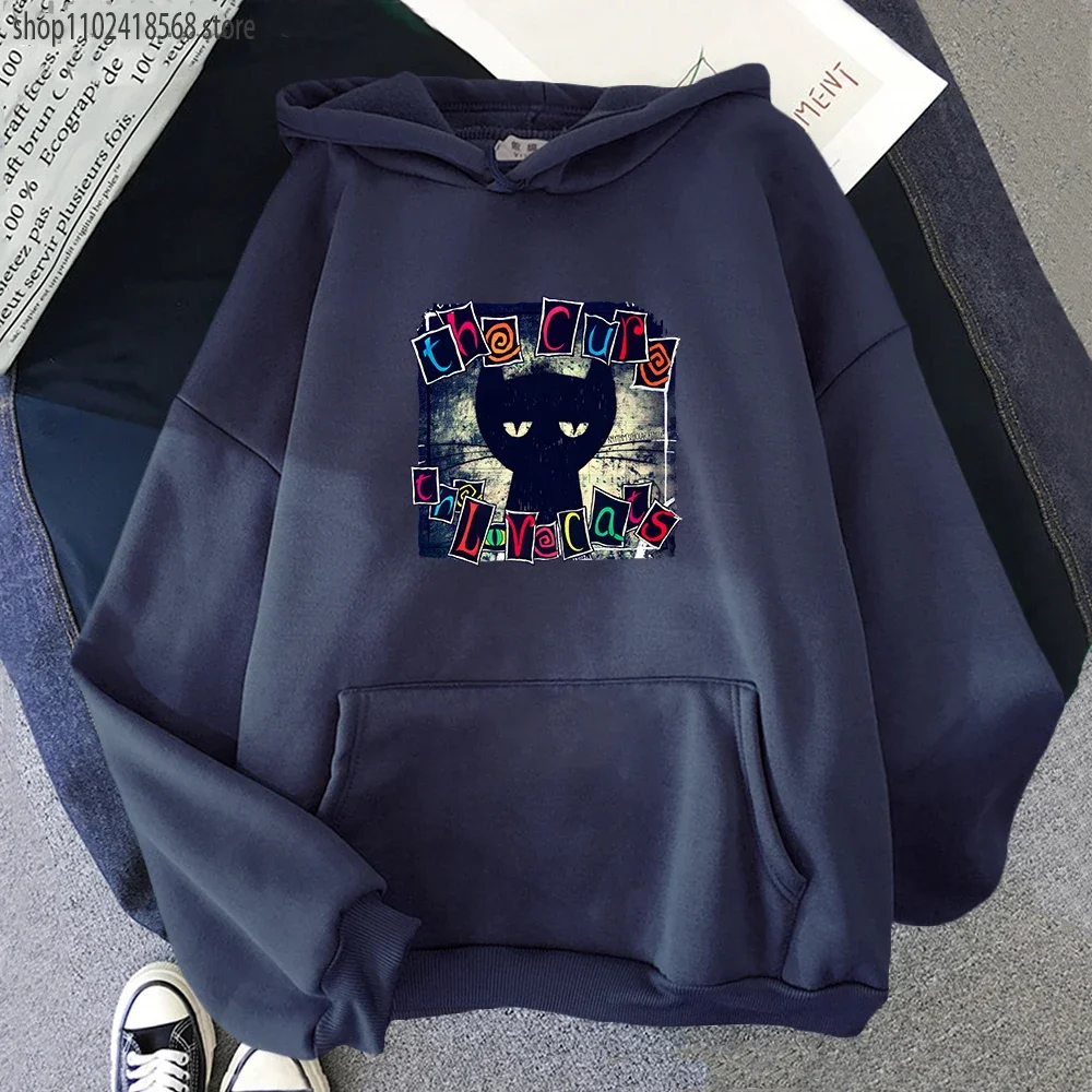 The Cure Love Cats Hoodies Mens Hip Hop Sweatshirts for Winter/Autumn Gothic Streetwear Women Cartoon Print Male Pullovers Man