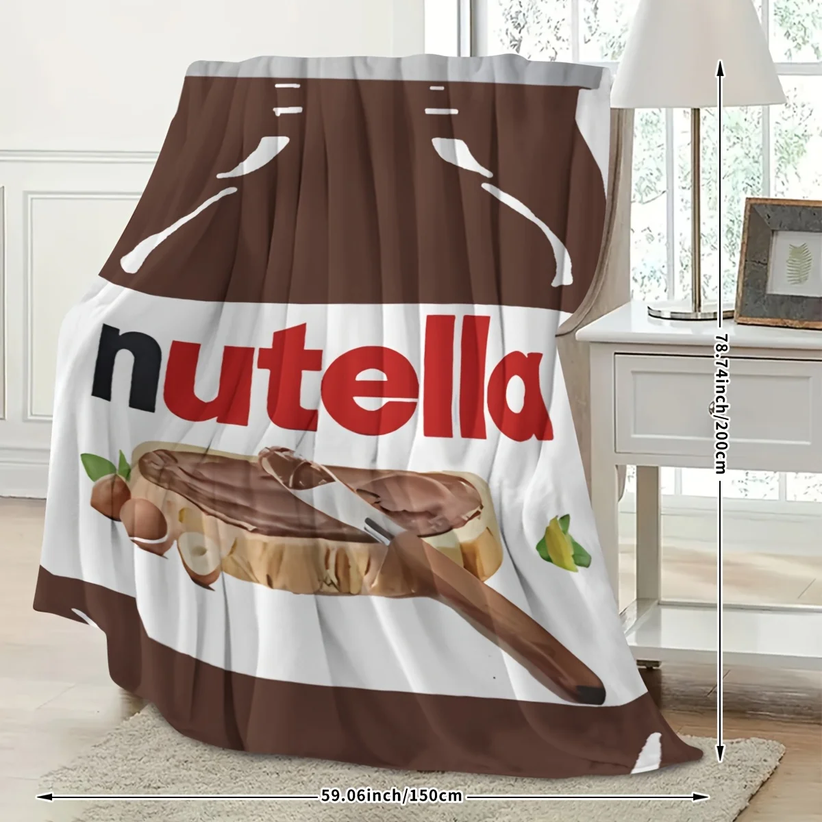 Cute Nutella Chocolate Spread Blanket Throw for Couch Home Decor Gift Fleece Cozy Dessert Lover Kitchen Cartoon Apartment Throw view 4