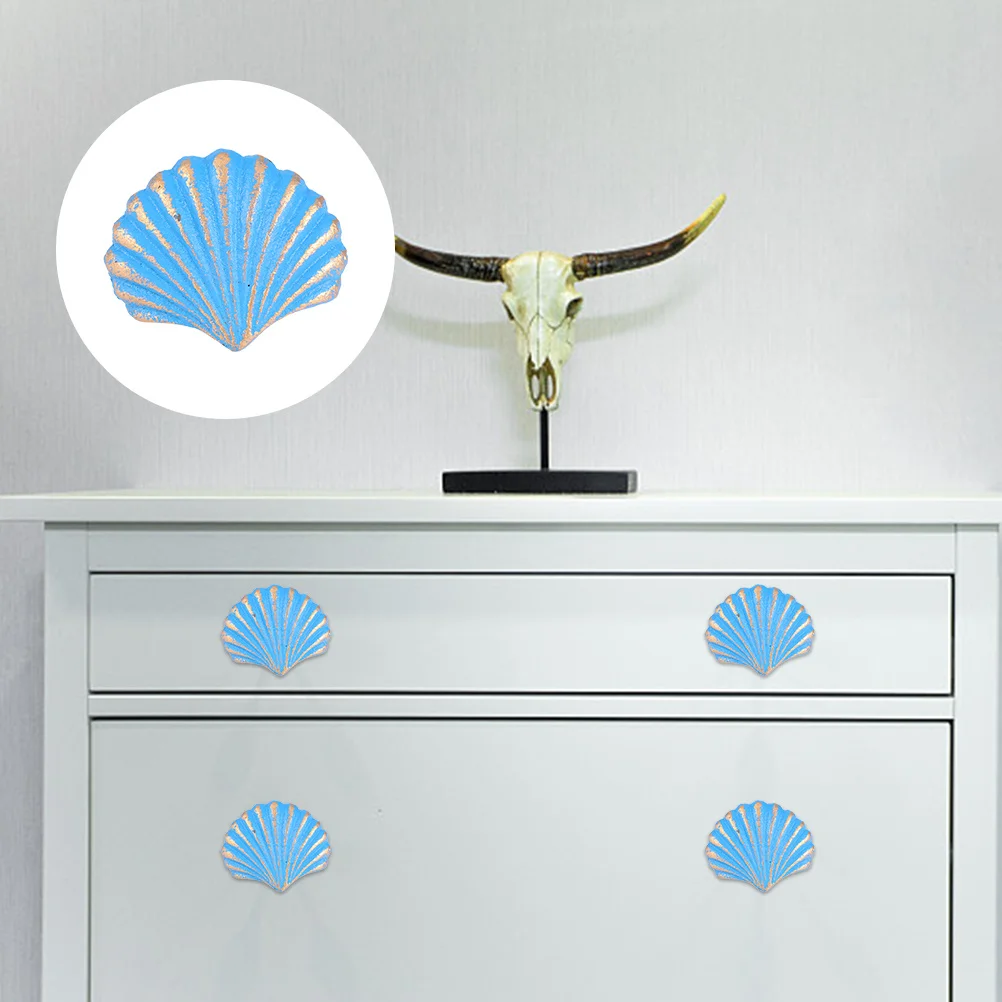 

2pcs Scallop Drawer Handle Retro Mediterranean Style Iron Cabinet Knob Ocean Theme Furniture Pulls Corrosion Resistant