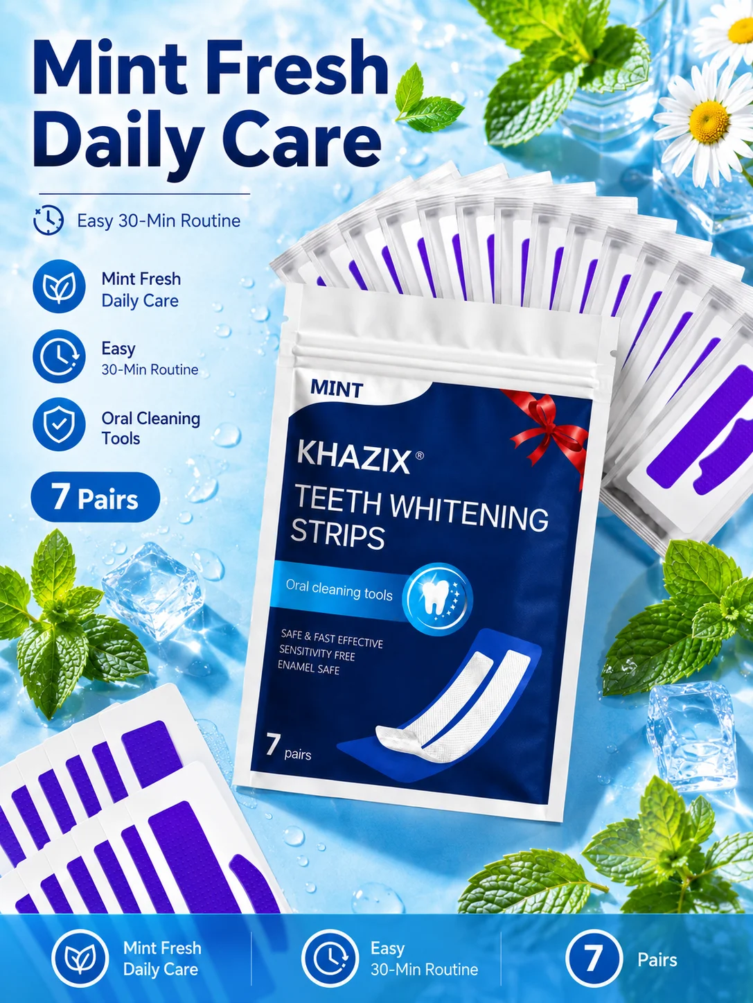 7 pairs Dental Care Strips Oral Hygiene Teeth Patch Fresh Breath Mouth Cleaning Strips for Daily Use view 3
