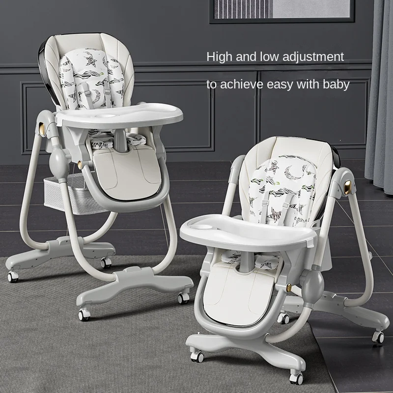 كرسي مرتفع للأطفال متعدد الوظائف: مقاعد، قابلة للطي، ميزات سهلة التنظيف: صينية وجبة، عجلات دوارة، تعديل الارتفاع