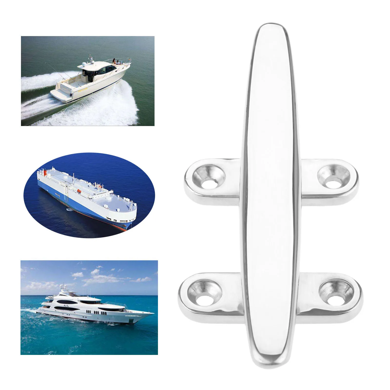 

1Pc 6inch Boat Low Flat Cleat Marine 316 Stainless Steel Hardware Boats Top Base Low Silhouette Cable Plug Deck Rope Tie 150mm