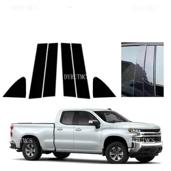 6pcs Silver Carbon Gloss Black Pillar Posts Fit For Chevrolet Silverado 1500 Crew Cab 2019-2024 Door Side Window Trim Cover