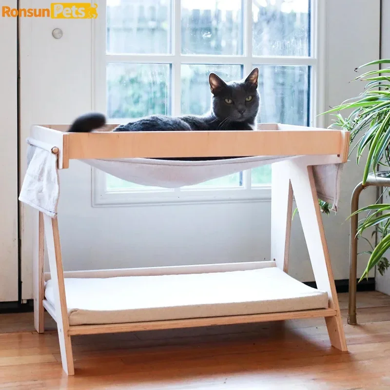 Cat nest upper and lower two floors of nest, wooden large space, double-layer cat nest, semi-closed hammock nest, integrated