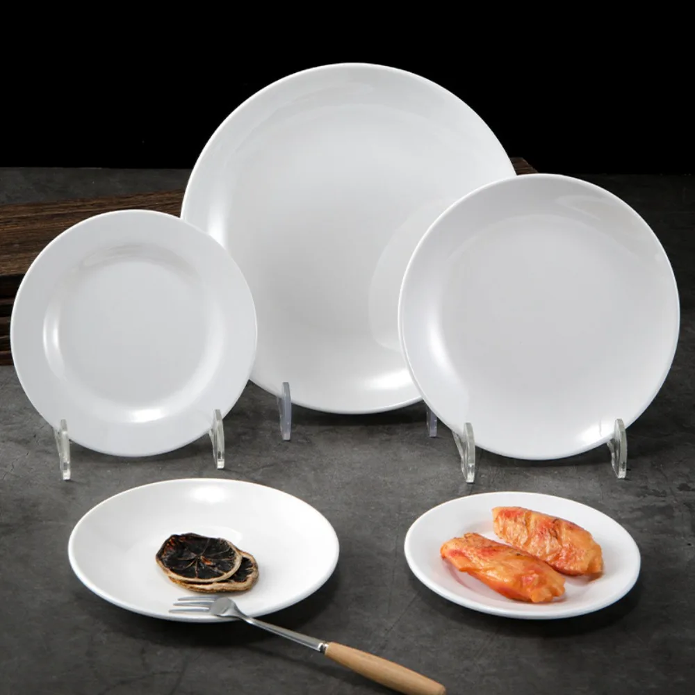 Piatto bianco in melamina porcellana imitazione Piatto bianco rotondo resistente alla caduta per uso domestico Piatto da pranzo durevole infrangibile Ristorante