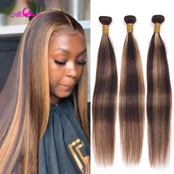 Ali Coco Brazilian Ombre Hair Bundles Bone Straight Human Hair Bundles P4/30 Brown with Highlight Color Remy Hair Weave Bundles