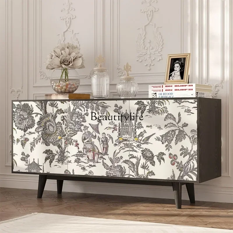 

1French medieval style creative storage, storage, entrance cabinet, modern simplicity, all solid wood light luxury