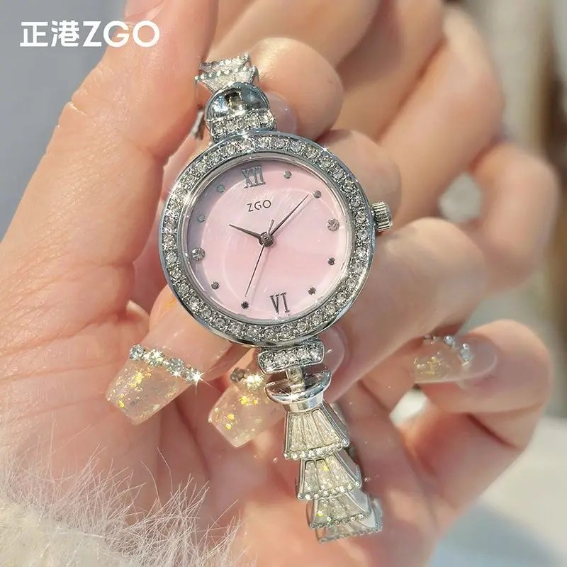 ZGO Mermaid Quartz Watch, Ins Rhinestone Scale Fritillary Dial Waterproof Watches