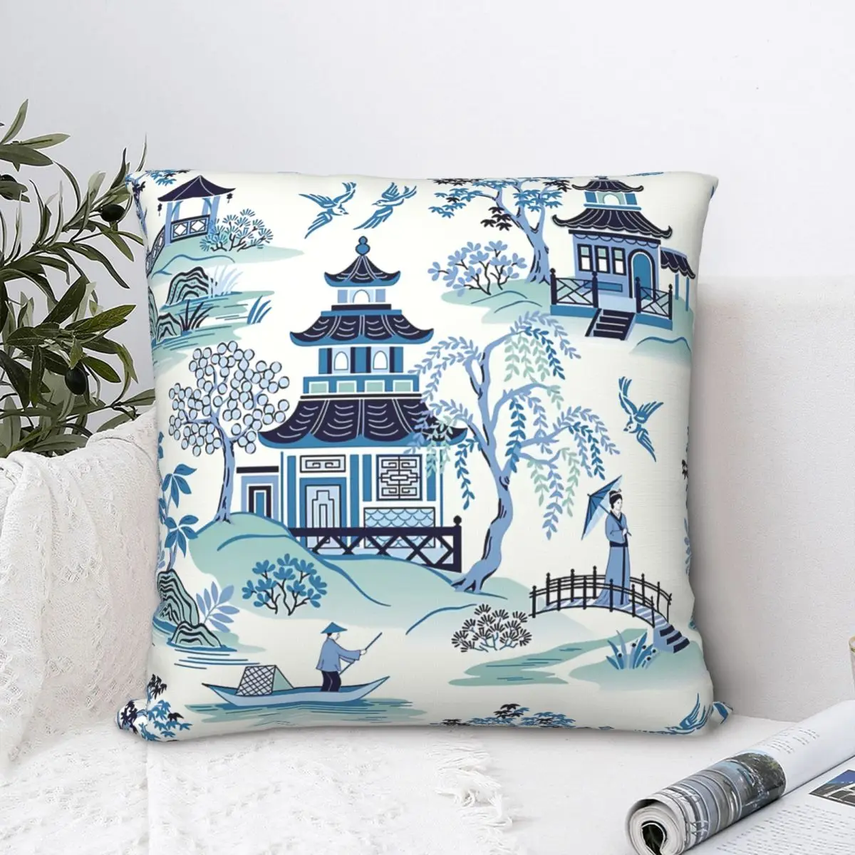 

Chinoiserie Blue Pillowcase China Style Backpack Cushion For Sofa DIY Printed Chair Coussin Covers Decorative