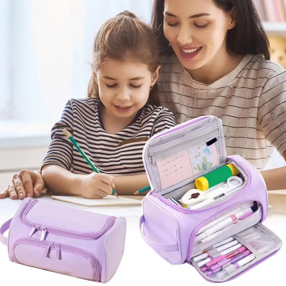 Functional Pen Holder Capacity Pencil Case with Zipper Closure Multiple Compartments Design for Stationery Organization Portable