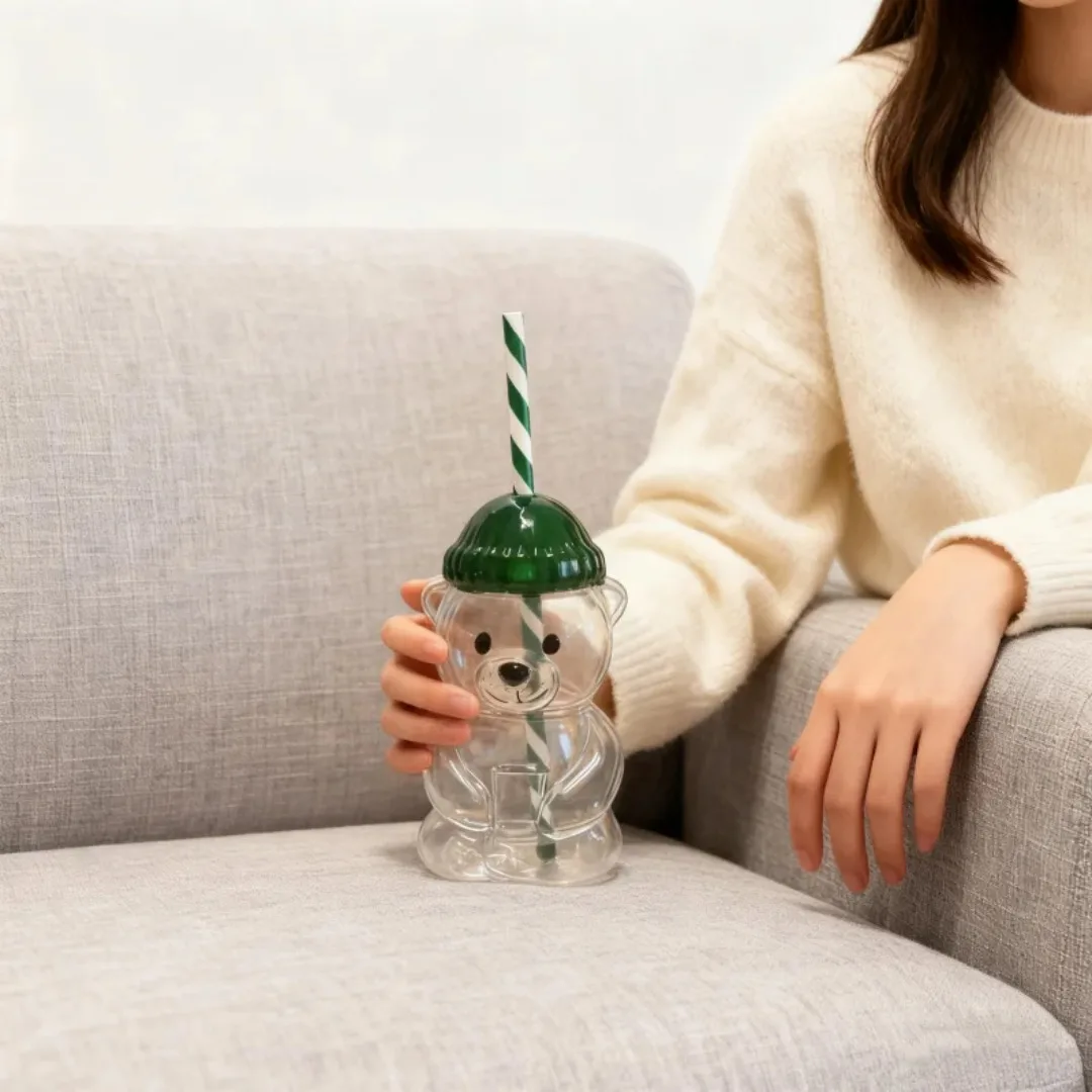 

500 мл большая емкость в форме медведя, прозрачное мультяшное стекло в форме медведя с соломинкой, креативная чашка с медведем, кофе, молоко, вода