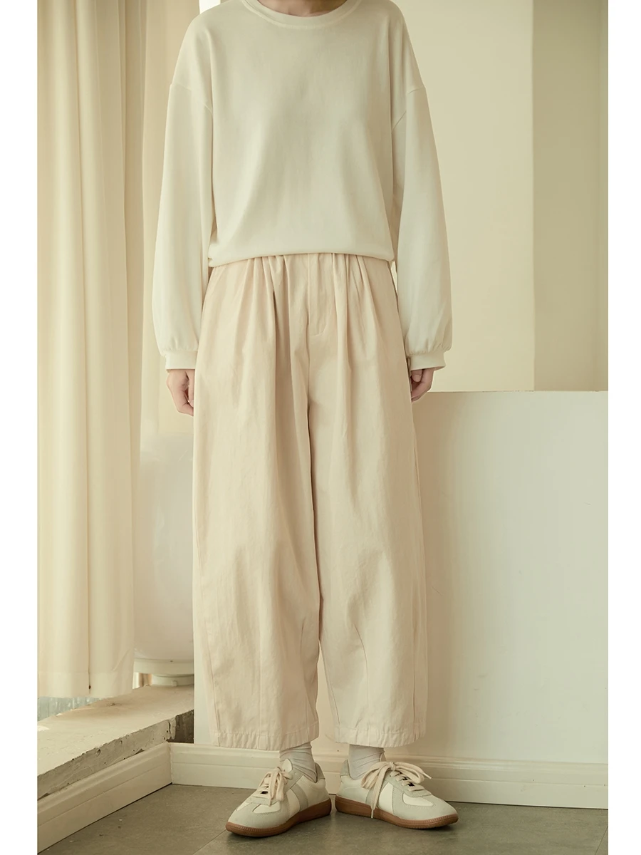 High Waist Straight Leg Casual Pants Spring 2024 Slimming Loose Fit Japanese Sle Cotton Sweet Sle Women's Pants