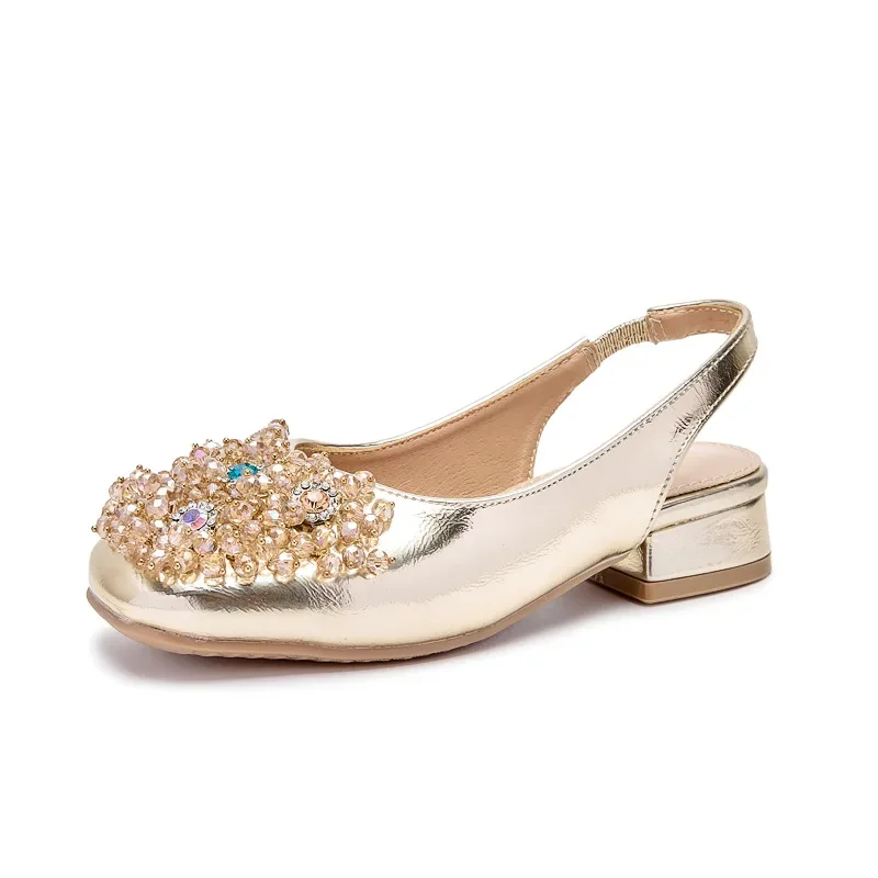 Little Girls Sparkly Princess Shoes 2026 New Leather Low Heel Children Stage Performance Shoes
