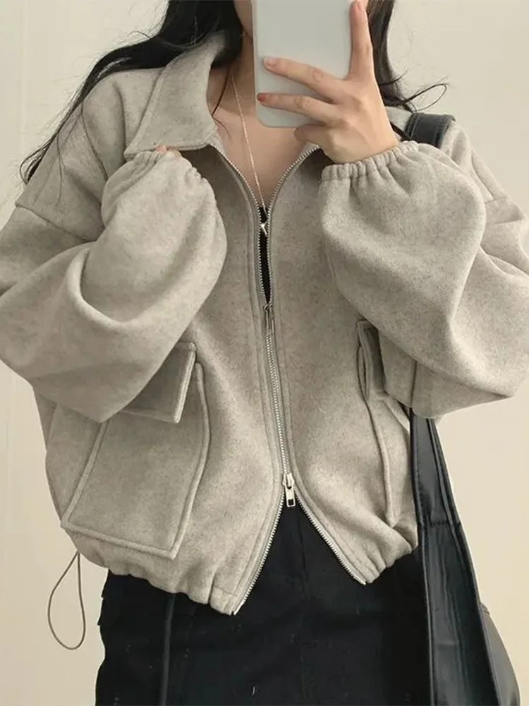 

Early Autumn Faion Hong Kong Sle Versatile Loose ort Coat Women's Design Sense ket Dstring Waist Top