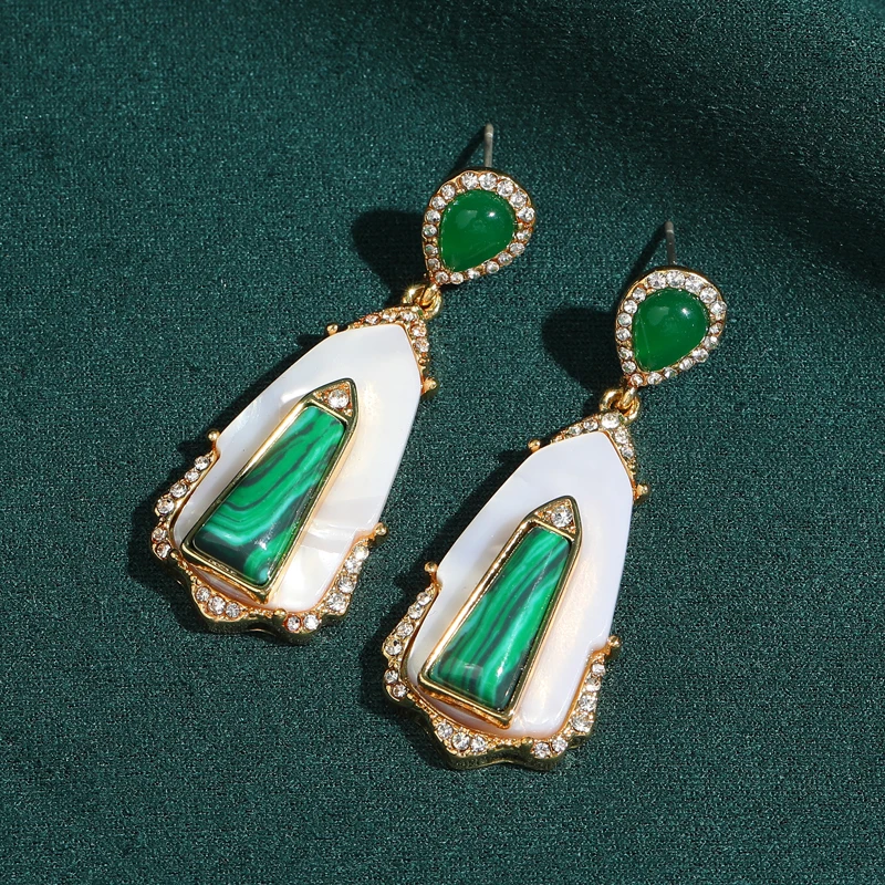 

Vintage Green Agate Earrings Water Drip Long Pendant Malachite Drop Designer Jewelry For Women 2025 New Engagement Decorations