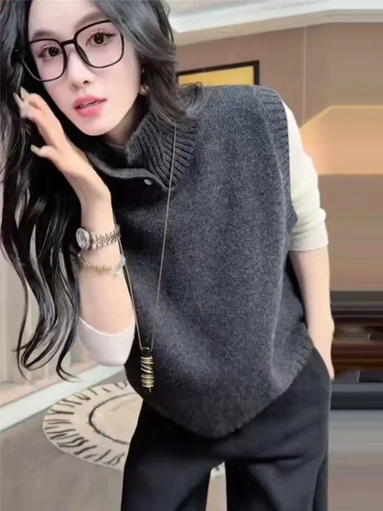 Cashmere vest Sweater Women Autumn and Winter Knitted turtleneck Cashmere vest Sweater Solid Cashmere vest Women