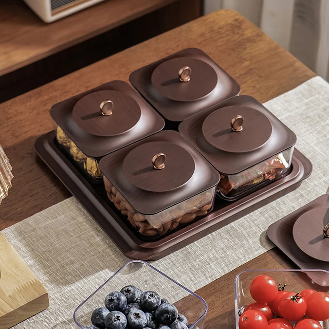 

For Candy Storage Retro Style Wood Grain Tray Home Living Room Coffee Table Fruit & Nut Snack Storage Box Plastic Bin