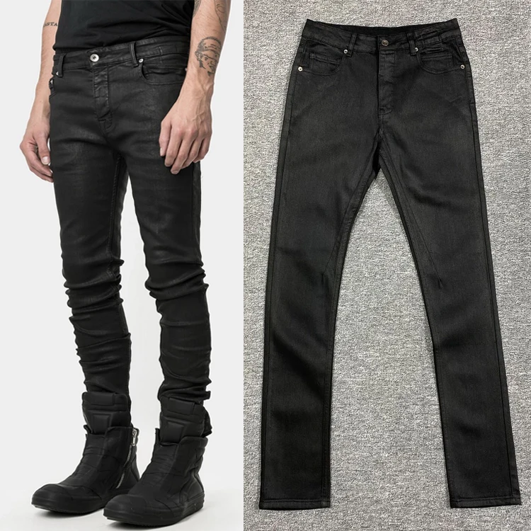 

Мужские джинсы стрейч Slim Fit с восковым покрытием, весна 2026, в стиле High Street, повседневные городские, с низкой посадкой, на молнии