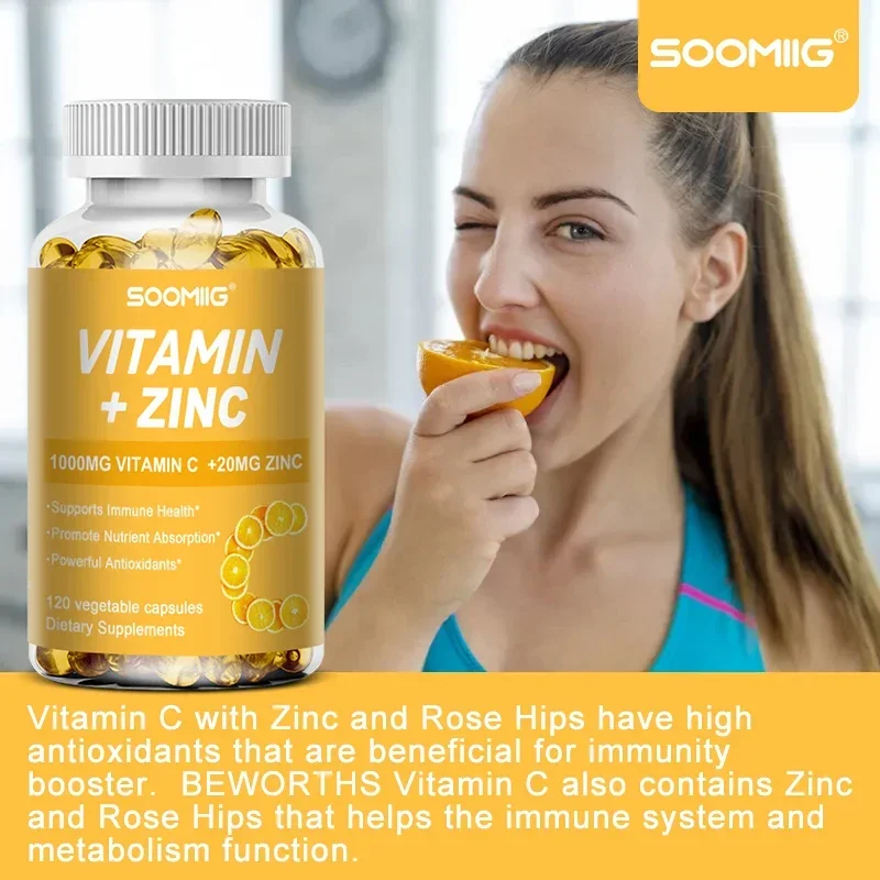 Vitamina C 1000 Mg + Zinco, Sistema Imunológico, Articulações, Suporte da Pele, Saúde Cardietária, Produção de Energia Celular, Colágeno