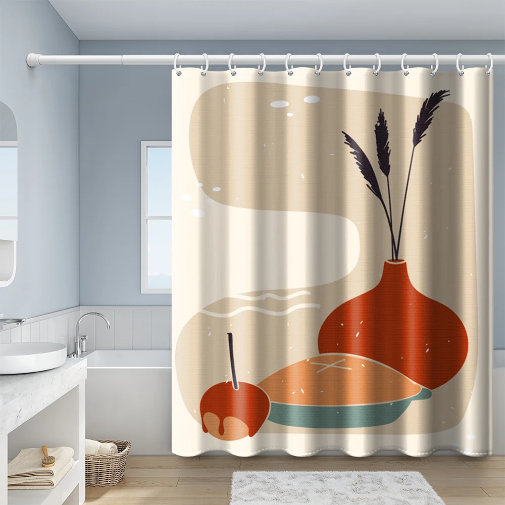 Abstract Art Boho Shower Curtain Waterproof Polyester Simple Fresh Morandi Color Block Bathroom Curtain With Hook